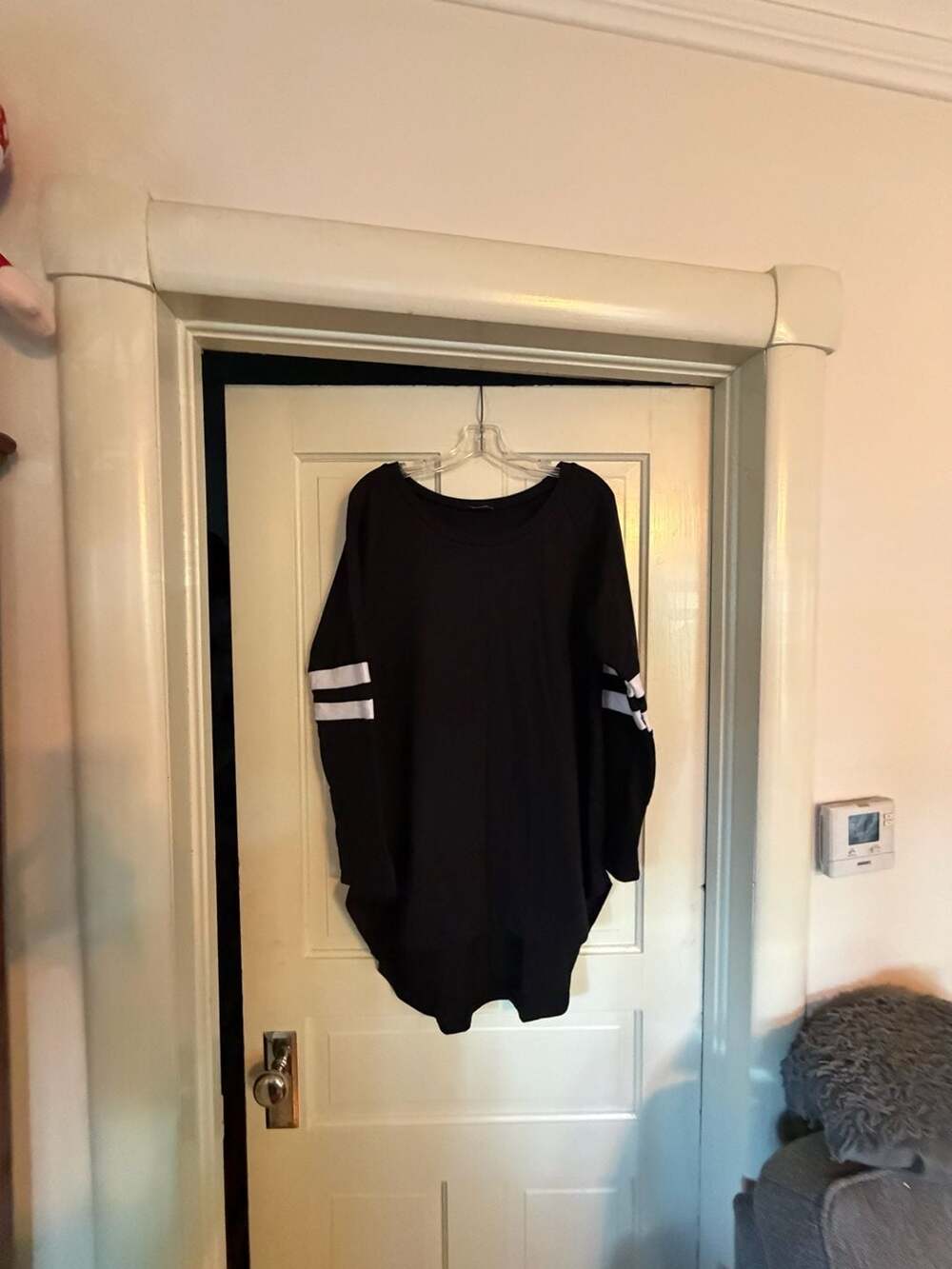 GNNYME Sweatshirt Dress Size XL Black Long Sleeve Varsity Stripes